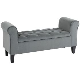 HOMCOM Tufted Storage Ottoman Bench Armed Folding Entryway Upholstered Bed Bench Gray