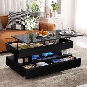U-Can Lift-Top Coffee Table with 2 Drawers, Modern Coffee Table with Adequate Hidden Compartment