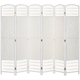 HOMCOM Room Divider 6 Panel Folding Privacy Screen White Wave Fiber for Home Office Portable