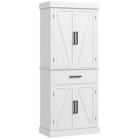 HOMCOM 72" Kitchen Tall Cabinet, Freestanding Pantry Storage with Barn Doors & 5 Adjustable Shelves for Home, Dining Room, White