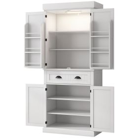 HOMCOM 71" Tall Pantry Cabinet, Kitchen Storage w/ LED Lights, Drower & Adjustable Shelves, Freestanding Pantry for Dining, White