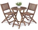 3-Piece Acacia Wood Bistro Set, Wooden Folding Patio Furniture for Garden Backyard Balcony Porch w/ 1 Coffee Table and 2 Foldable Chairs