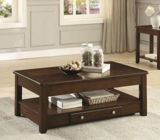 Contemporary Lift Top Cocktail Table with Drawer and Shelf Dark Cherry Finish Wooden Furniture 1pc