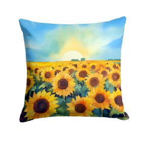 Kansas Sunflowers in Watercolor Throw Pillow Machine Washable, Indoor Outdoor Decorative Pillow for Couch, Bed or Patio, 14Hx14W