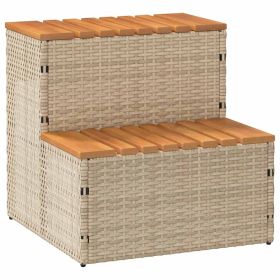 Hot Tub Step Beige 19.7"x19.7"x19.9" Poly Rattan and Solid Acacia