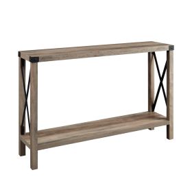 Modern Farmhouse Metal-X Entry Table with Lower Shelf - Grey Wash
