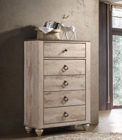 Imerland Contemporary Patched Wood Top 5-drawer Chest, White Wash Finish