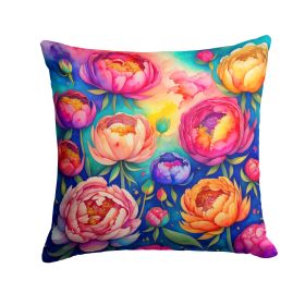 Colorful Peonies Throw Pillow Machine Washable, Indoor Outdoor Decorative Pillow for Couch, Bed or Patio, 14Hx14W