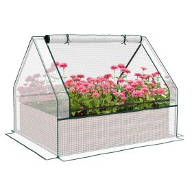 Outsunny Raised Garden Bed with Mini Greenhouse, Galvanized Outdoor Planter Box with Cover, for Herbs and Vegetables, Use for Patio, Garden, Balc