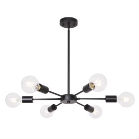Modern Sputnik Chandelier 6-Light Industrial Hanging Light Matte Black Pendant Light Fixture for Kitchen Island Living Dining Room Bedroom Foyer Hallw