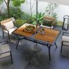 Outsunny Patio Table with Umbrella Hole, Outdoor Table for 6 People, Steel Frame for Backyard, Lawn Balcony, Brown