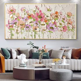 Handmade Abstract Blossom Pink Flower Oil Painting on Canvas;  Large Original Modern Textured Floral Scenery Painting Boho Wall Art Living Room Home D (size: 100x150cm)