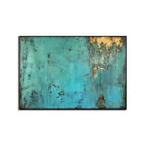 100% Handmade Gold Foil Abstract Oil Painting  Wall Art Modern Minimalist Blue Color Canvas Home Decor For Living Room No Frame (size: 60x90cm)