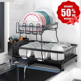 Dish Racks for Kitchen Counter, Stainless Steel Kitchen Dish Drying Rack with Drainboard, Detachable Dish Drainers with Utensil Holders (Color: as picture)