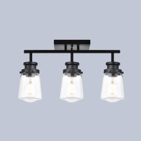 3 Light Black Wall Sconces Bathroom Vanity Lighting Fixture with Clear Glass Shade Classic Spotlight Fixture with Rotatable Light Head Metal Ceiling L (Numbers of Light: 3-Light)