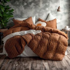 Seersucker Textured Bedding Set, Luxuriously Soft and Durable, Coffee (specifications: King)