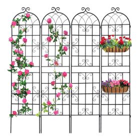 4 Pack Metal Garden Trellis 86.7" x 19.7" Rustproof Trellis for Climbing Plants Outdoor Flower Support (Color: Black)